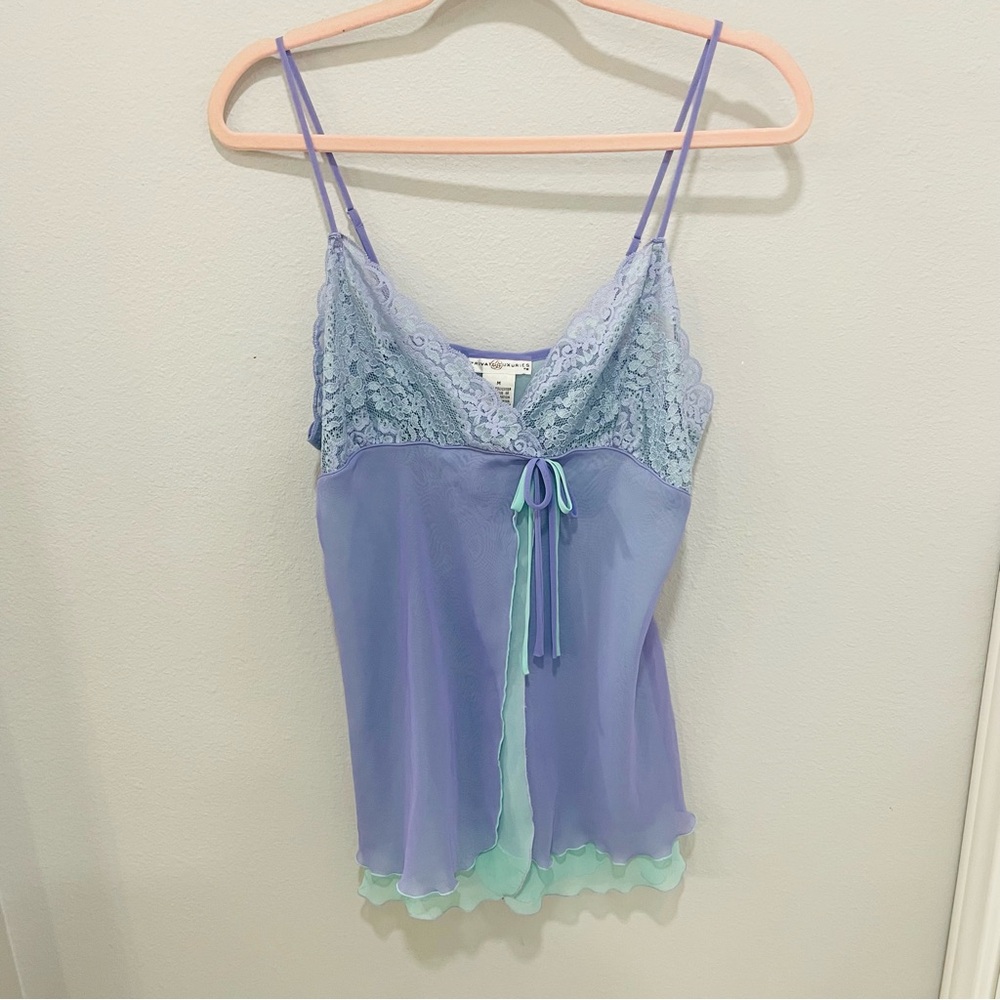 Private Luxuries Lavender & Teal Chiffon Fairy Babydoll Camisole Womens Size M